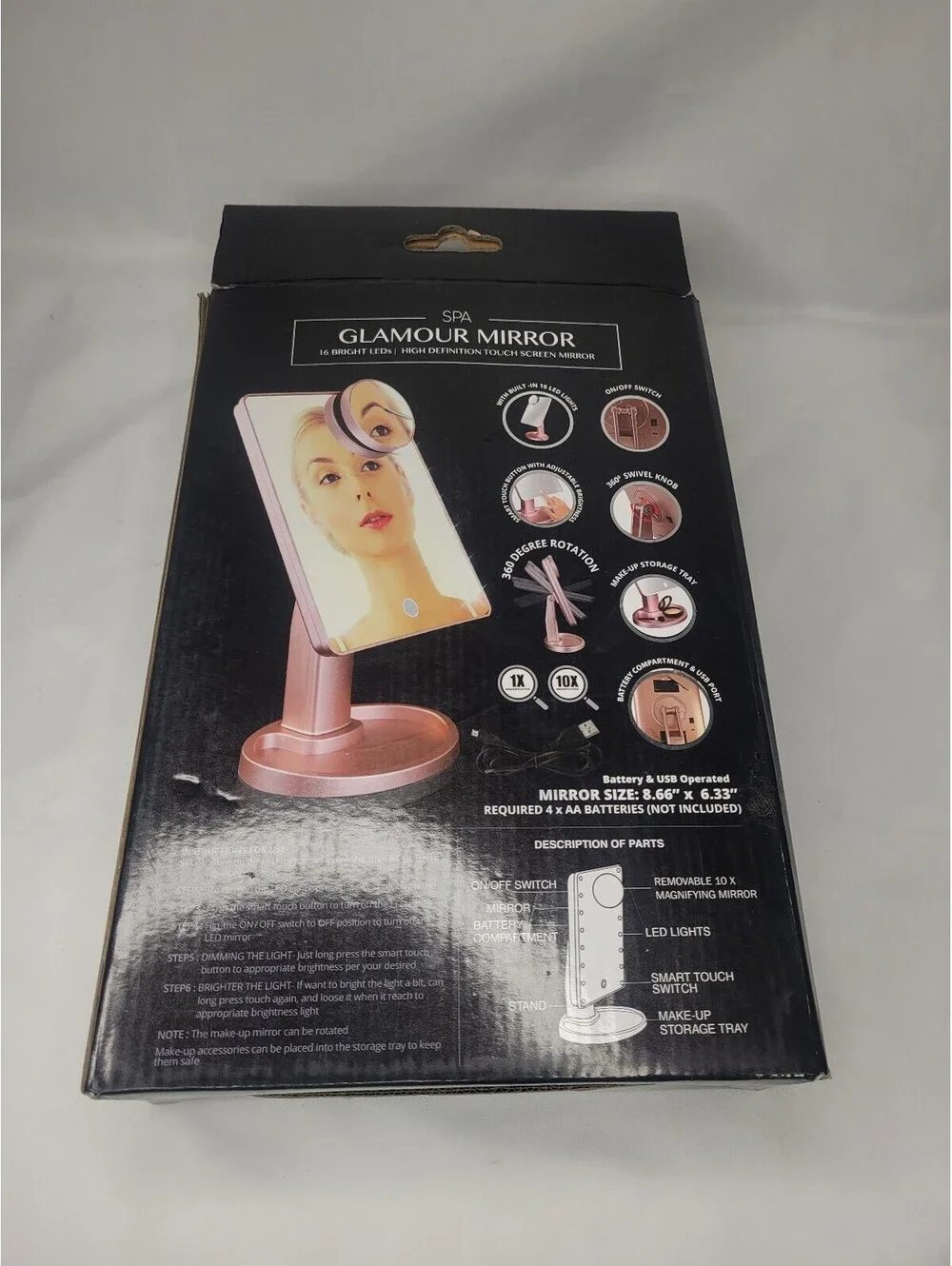 Spa Glamour 10x Magnifying mirror 16 LEDs Lights Makeup Mirror with Removeable